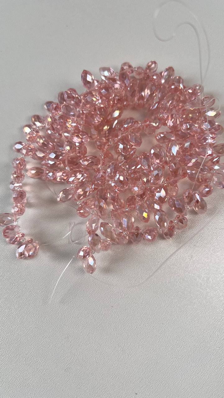 Хрусталь 6х12 мм, колір рожевий з переливом прозорий Хрусталь 6х12 мм, колір рожевий з переливом прозорий