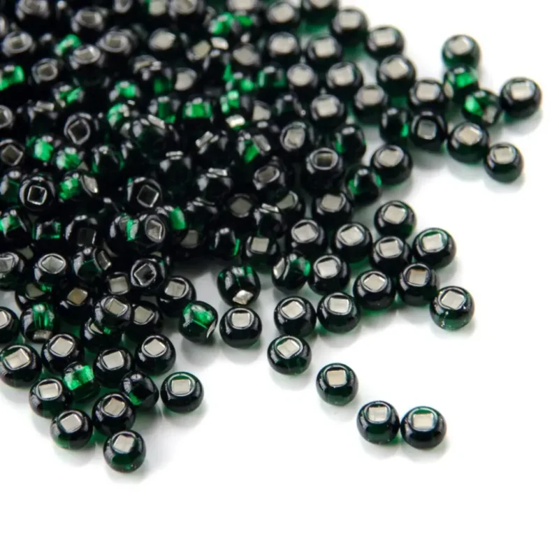 57150 10/0 чеський бісер Preciosa, чорнильно-зелений, прозорий з блискучим срібним отвором