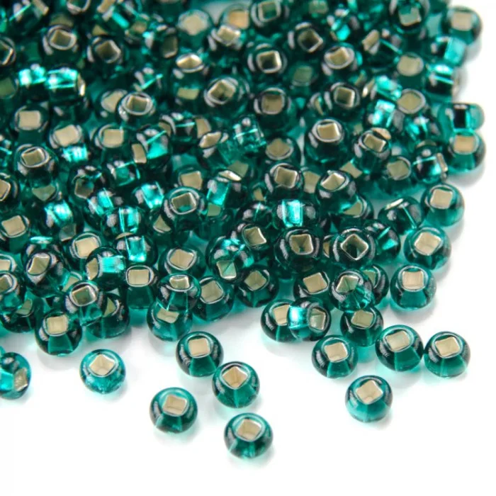 57710 10/0 чеський бісер Preciosa, смарагдовий, прозорий з блискучим срібним отвором