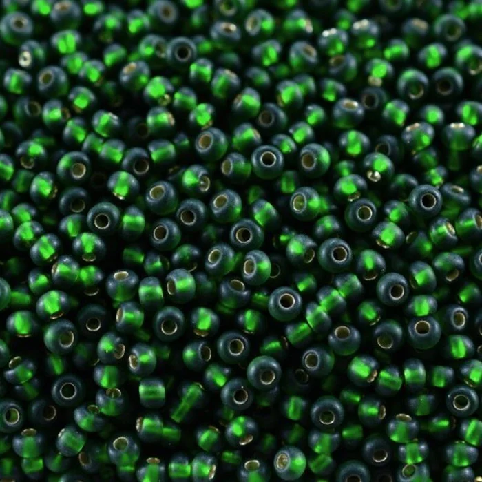 57060 matt 10/0 чеський бісер Preciosa, зелений насичений, прозорий з блискучим срібним отвором матовий