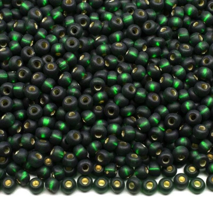 57150 matt 10/0 чеський бісер Preciosa,  чорнильно-зелений, прозорий з блискучим срібним отвором матовий