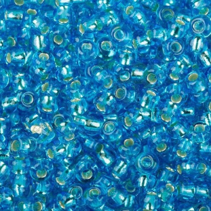 67030 10/0 чеський бісер Preciosa,  лазурно-блакитний, прозорий з блискучим срібним отвором