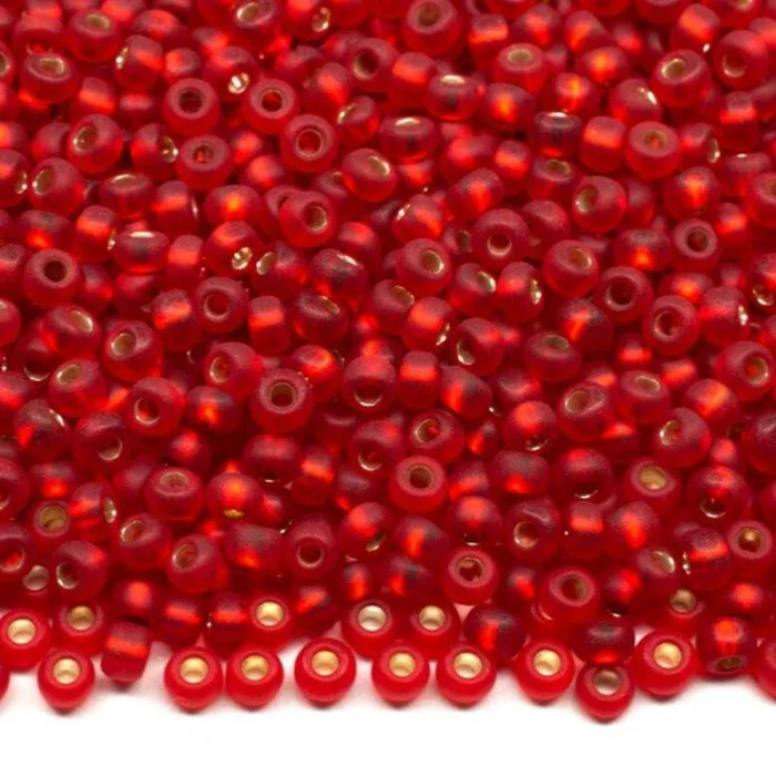 97070 matt 10/0 чеський бісер Preciosa,  червоний, прозорий з блискучим срібним отвором матовий