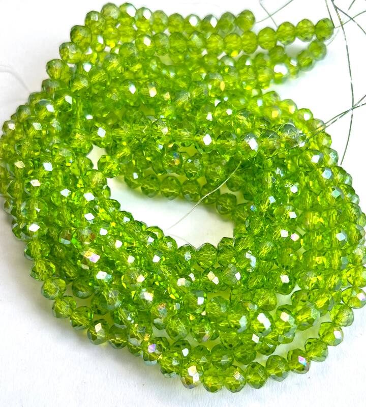 Ронделі 6мм, Травʼянистий світлий з переливом прозорий