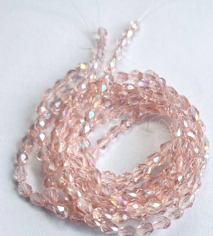 Капелька 4х6 мм, рожевий  прозорий з переливом