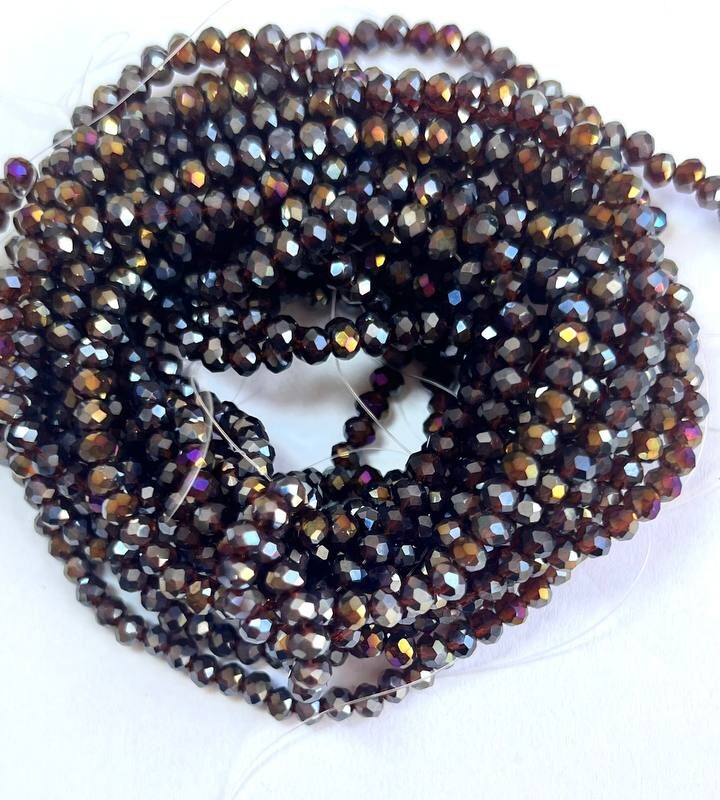 Ронделі 4 мм, темно коричновий прозорий з переливом