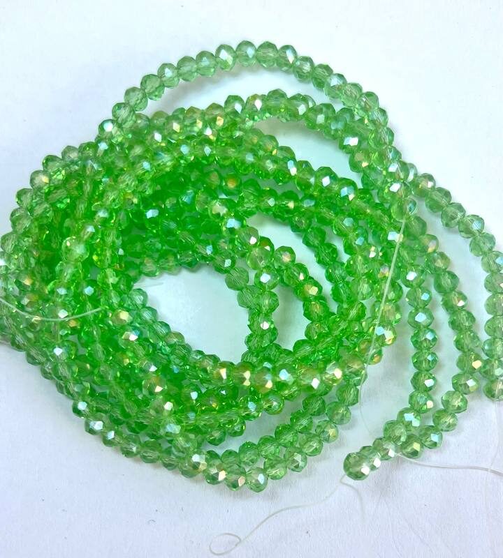 Ронделі 4 мм, зелений прозорий з переливом