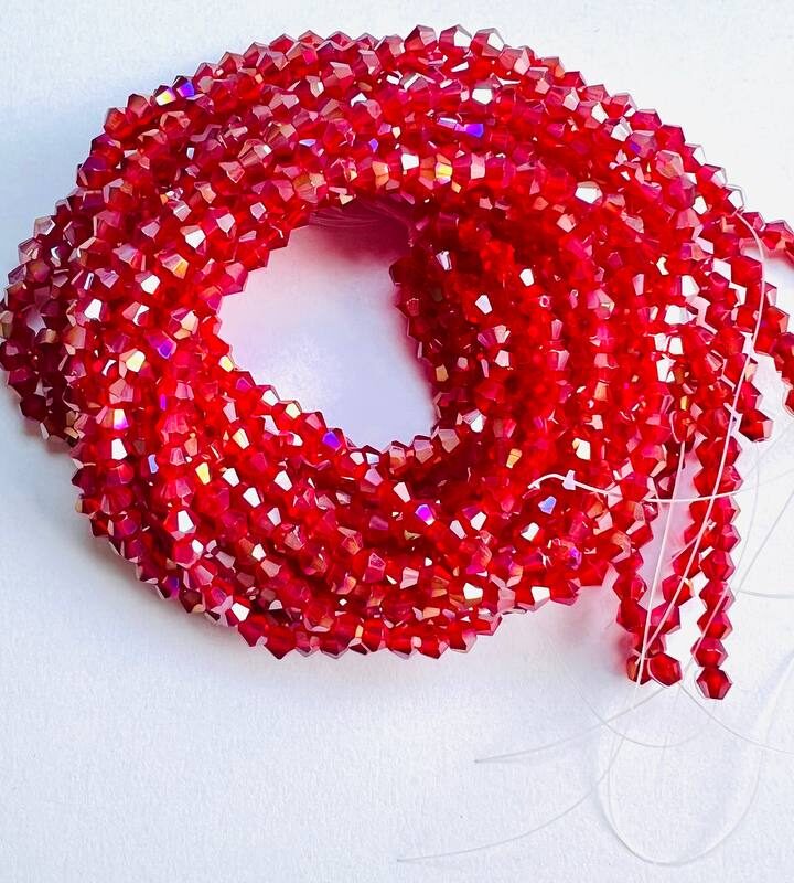 Біконуси 4 мм, червоний прозорий з переливом