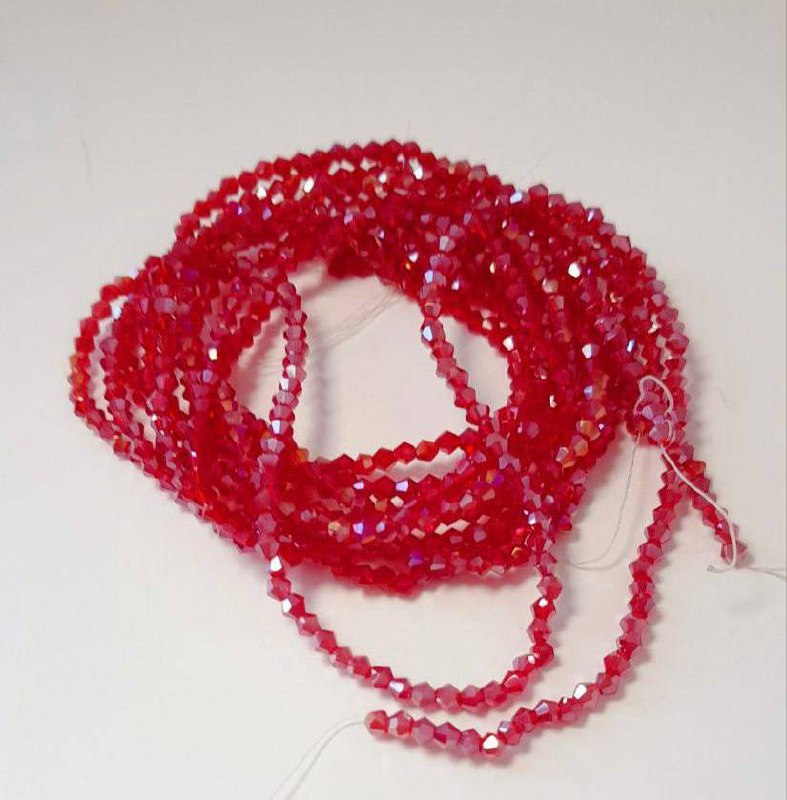 Біконуси 2мм, червоний прозорий з переливом