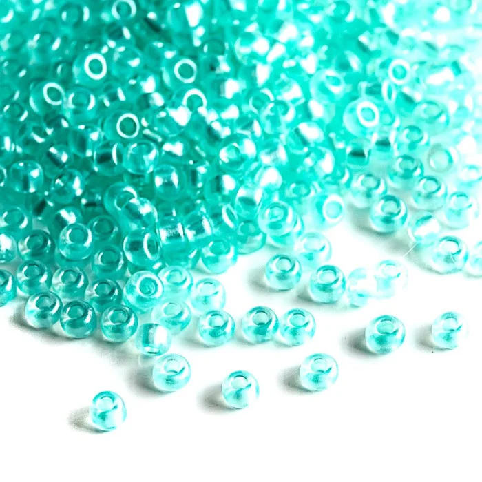 08158 10/0 чеський бісер Preciosa, бірюзовий, кристальний перламутровий