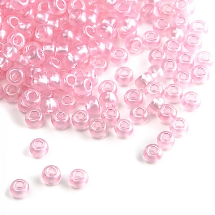08198 10/0 чеський бісер Preciosa,  рожевий світлий, кристальний перламутровий