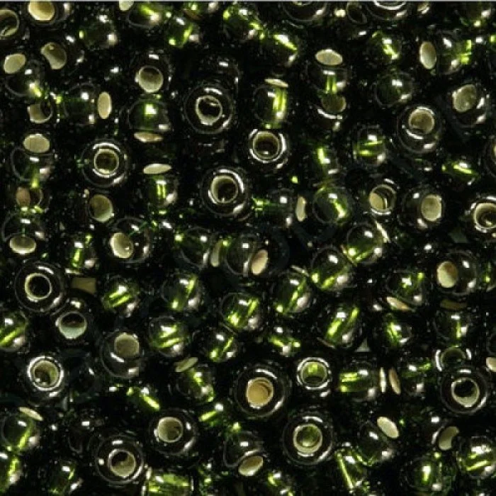 57290 10/0 чеський бісер Preciosa,  чорнильно-трав'яний, прозорий з блискучим срібним отвором