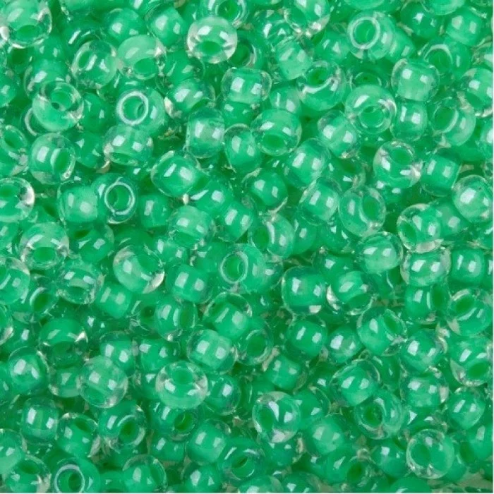 38656 10/0 чеський бісер Preciosa,  зелений, кристальний глазурований з фарбованим отвором