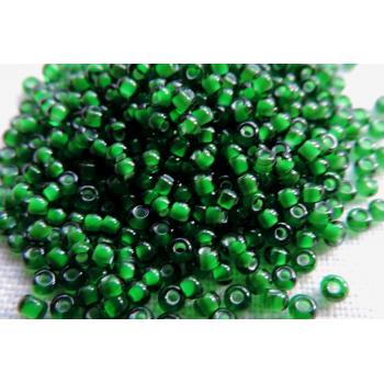 55066 6/0 чеський бісер Preciosa,  зелений, прозорий з білим отвором