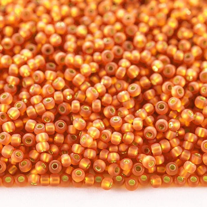 97000 matt 10/0 чеський бісер Preciosa,  помаранчевий, прозорий з блискучим срібним отвором матовий