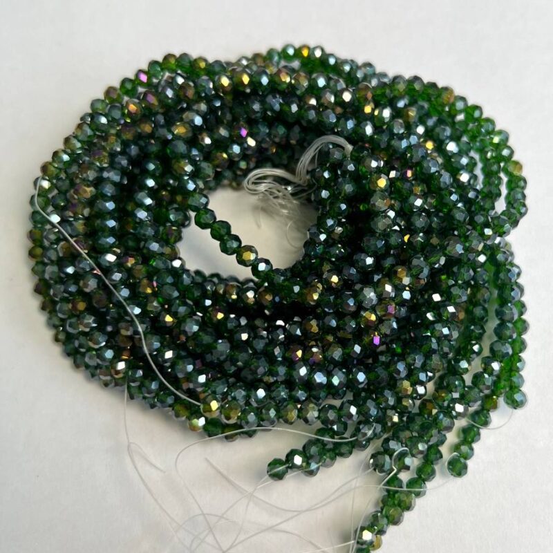 Ронделі 4 мм, темно зелений прозорий з переливом