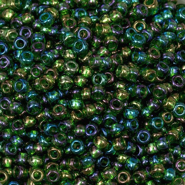 51060 10/0 чеський бісер Preciosa,  зелений насичений, прозорий райдужний