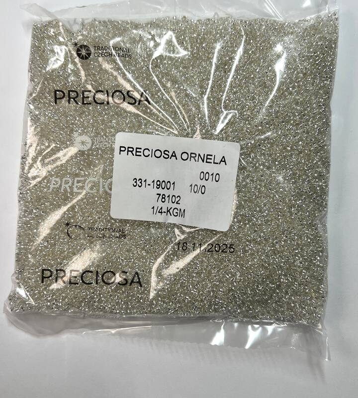 78102 10/0 чеський бісер Preciosa, кришталевий, прозорий з блискучим срібним отвором